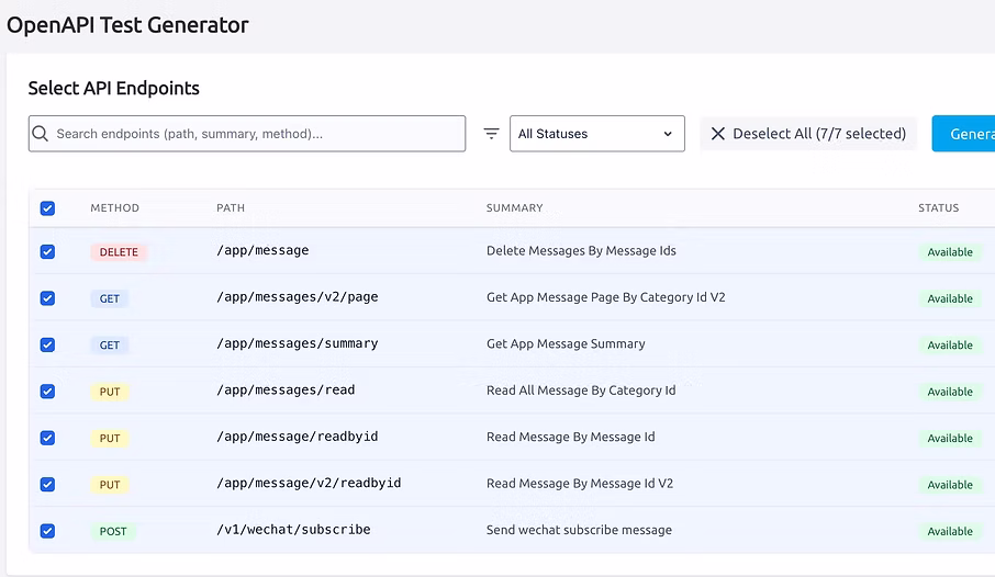 OpenAPI test generation in Testany